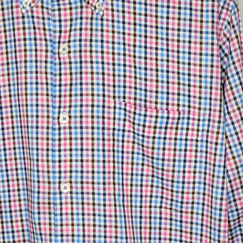 Peter Millar Mens Large Tattersall Check Button Down Shirt Blue‎ Pink Cotton L - Picture 2 of 6
